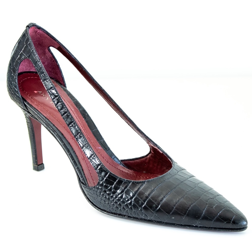 Ann Taylor  d'Orsay Black Alligator Leather Pointed Toe Heels Women’s Shoes Sz 6